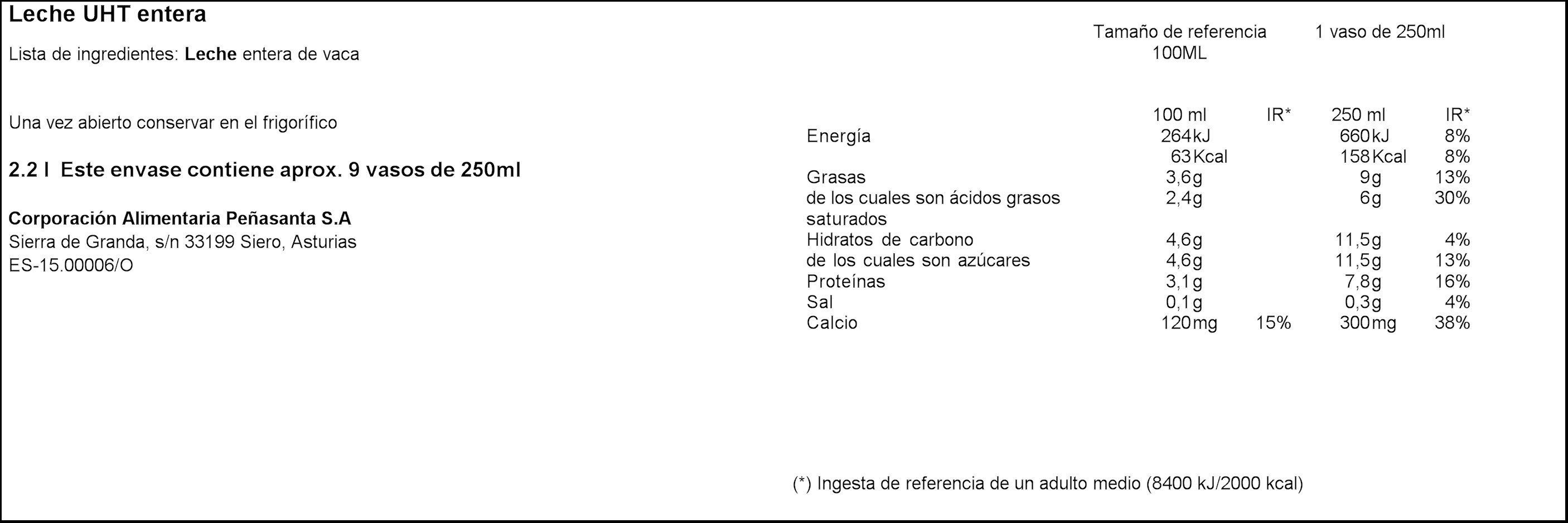 Leche Asturiana 2,2l entera