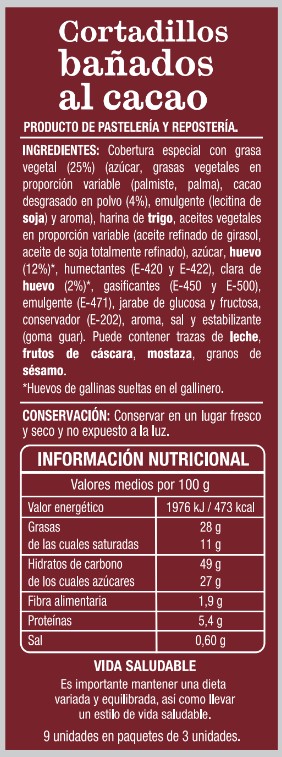 Bizcocho cortadillo Alipende baño cacao 250g