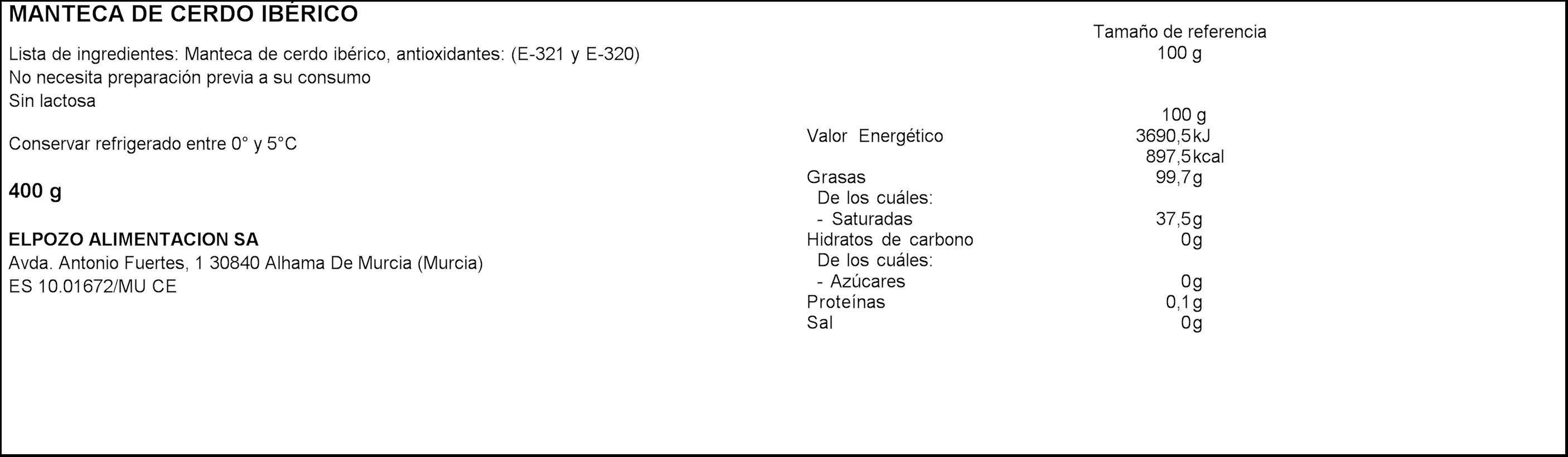 Manteca de cerdo ibérica ElPozo 400g