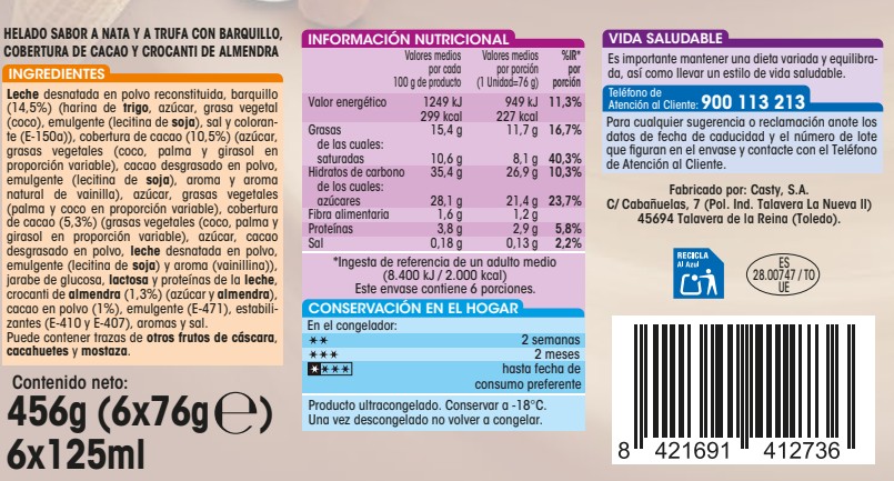 Helado cono Alipende 6 uds nata y trufa