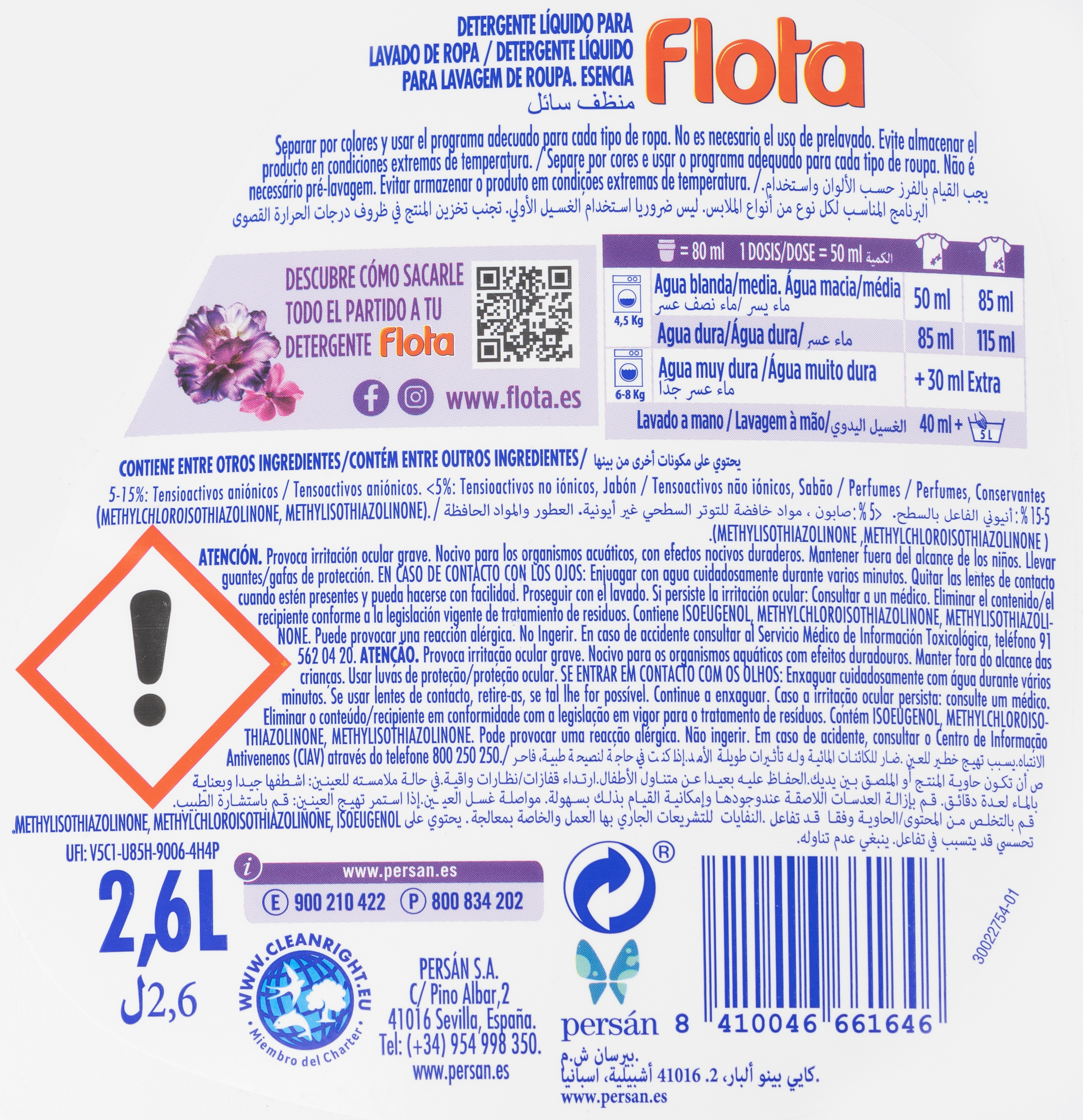 Detergente Líquido Flota 42 + 10 Lavados Esencia