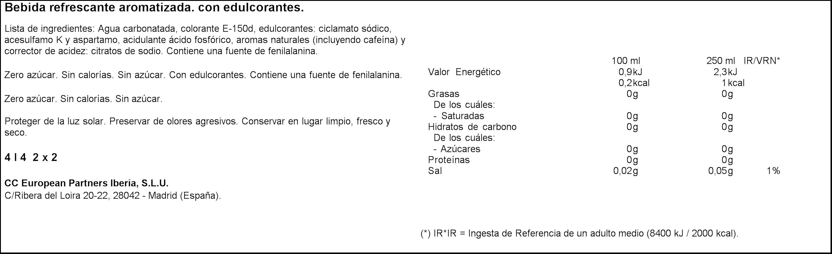Refresco cola Coca-Cola botella 2l pack 2 zero azúcar