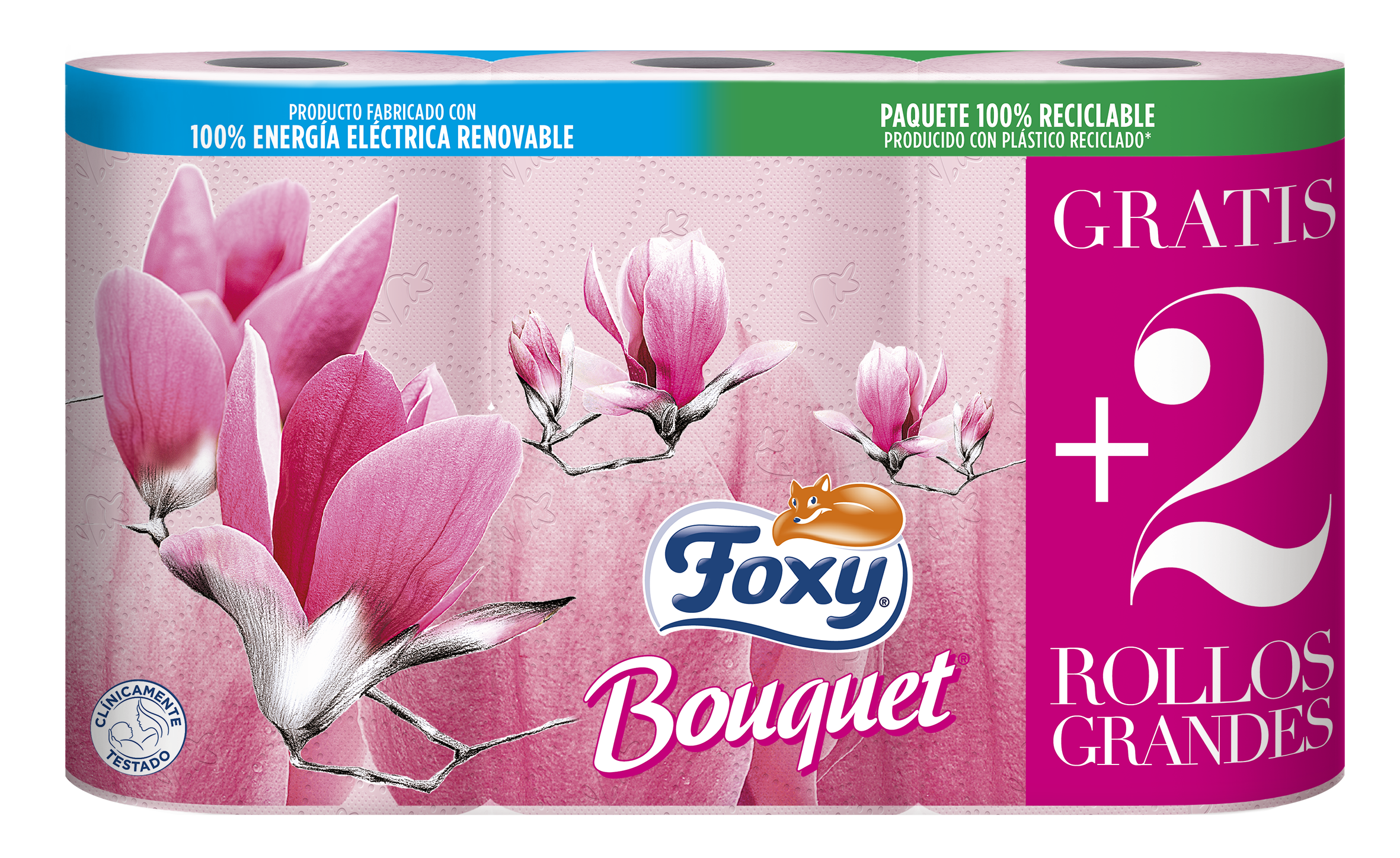 Papel higienico Foxy 4 unidades bouquet + 2 rollos grandes