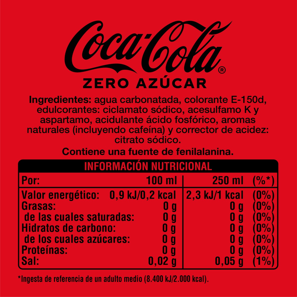 Refresco cola Coca-Cola botella 2l pack 4 zero azúcar