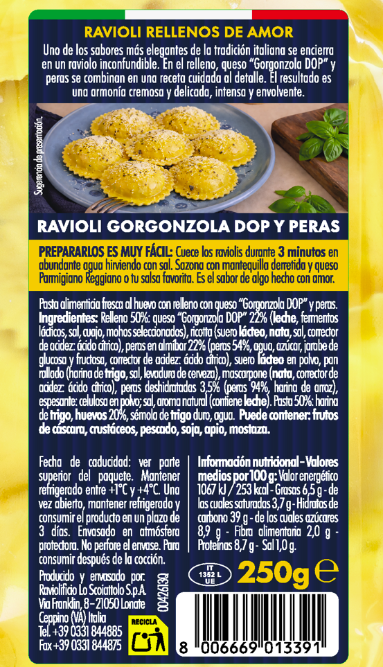 Ravioli con gorgonzola dop y pera Scoiattolo 250g