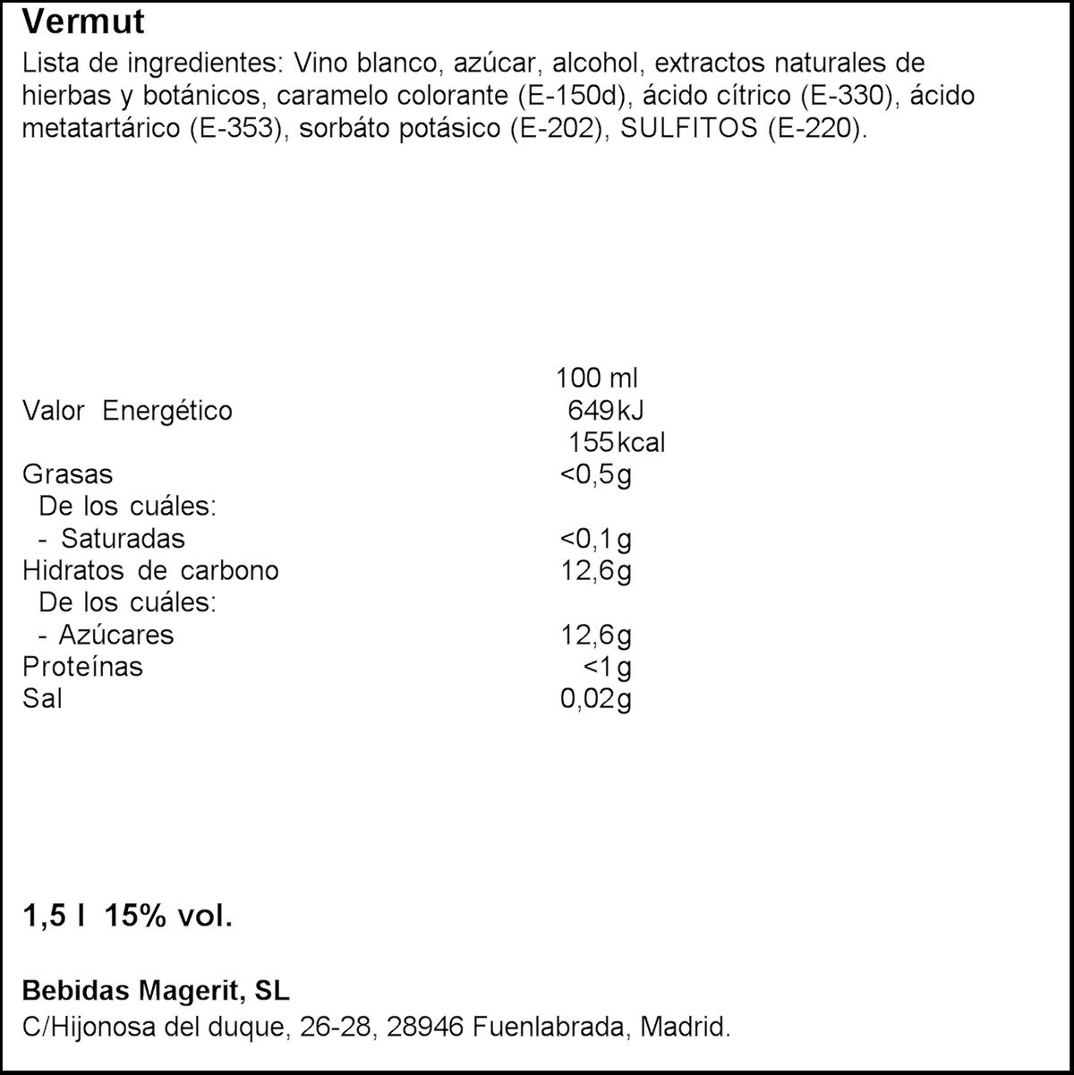 Vermouth rojo Zarro 1,5l