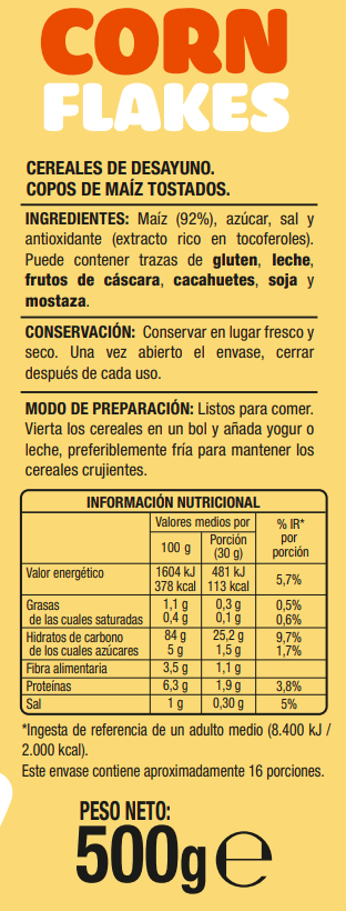 Copos de maíz tostados Alipende 500g