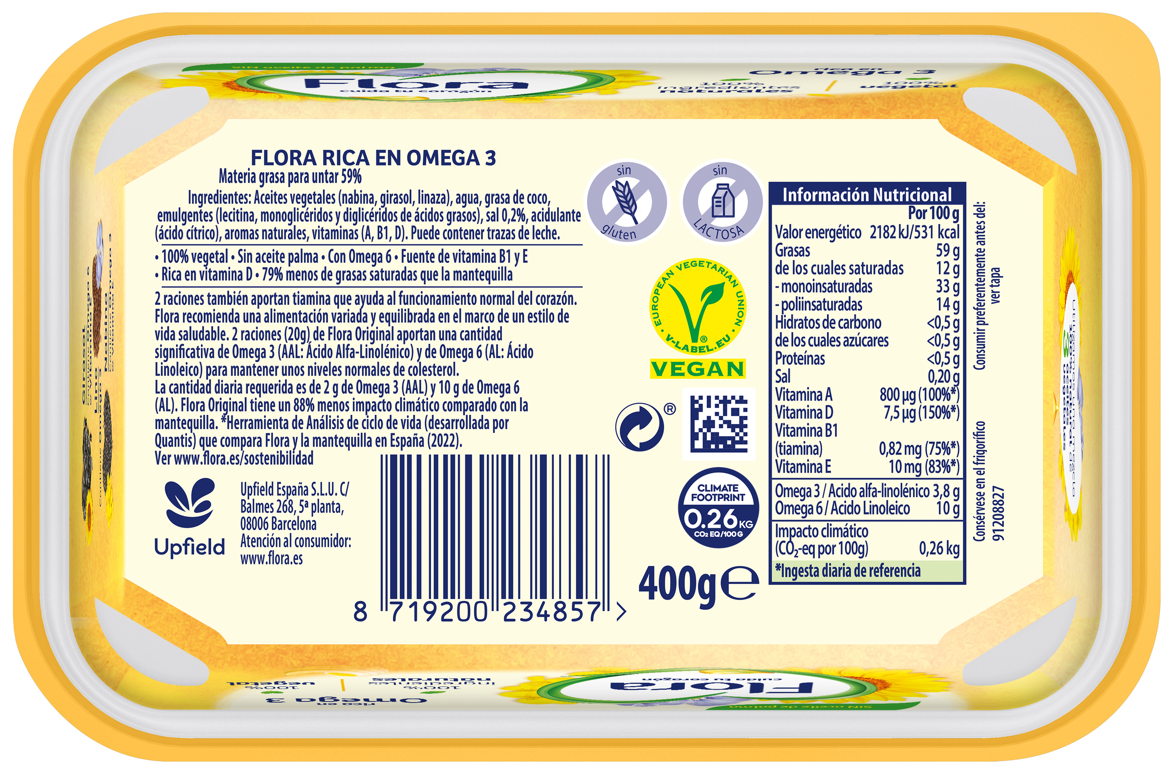 Materia grasa vegetal para untar Flora 400g