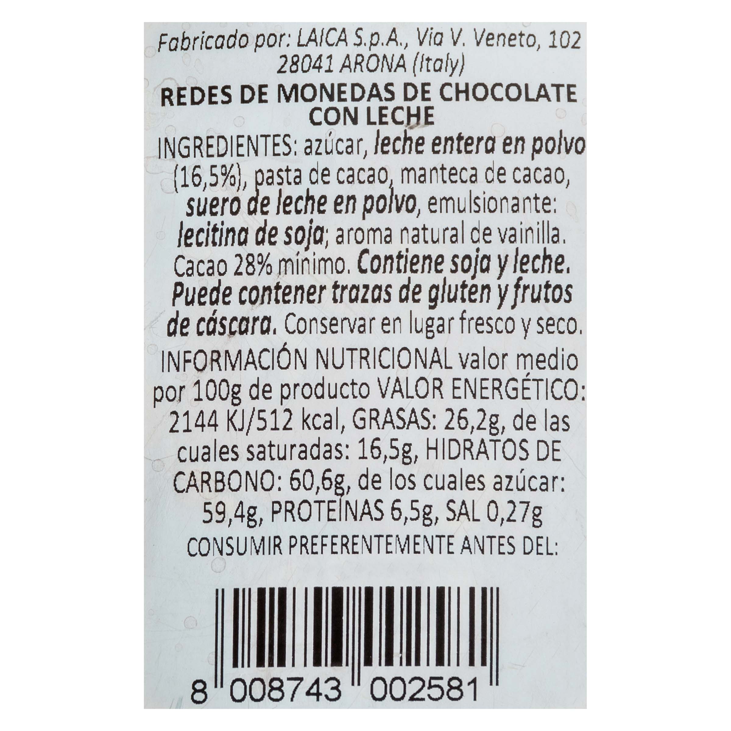Chocolatina monedas de chocolate Laica 100g