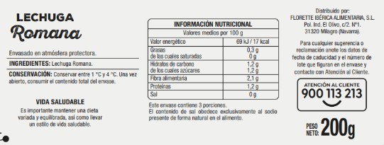 Lechuga romana Alipende 200g