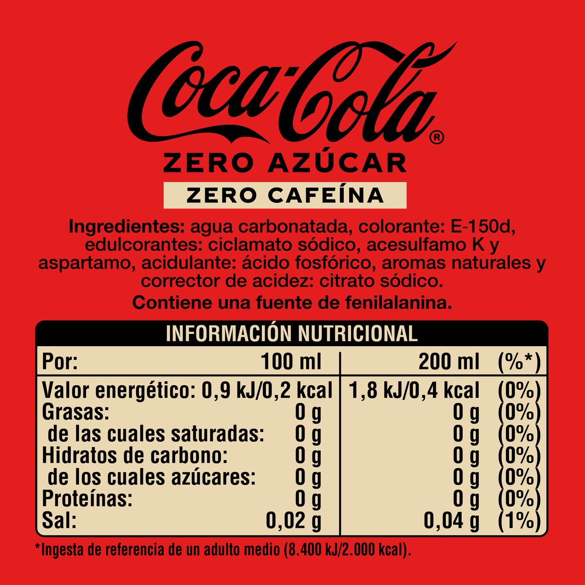 Refresco cola Coca-Cola zero azúcar zero cafeína mini lata 20cl pack 6