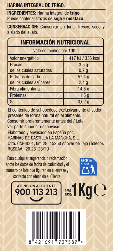 Harina de trigo integral Alipende 1kg