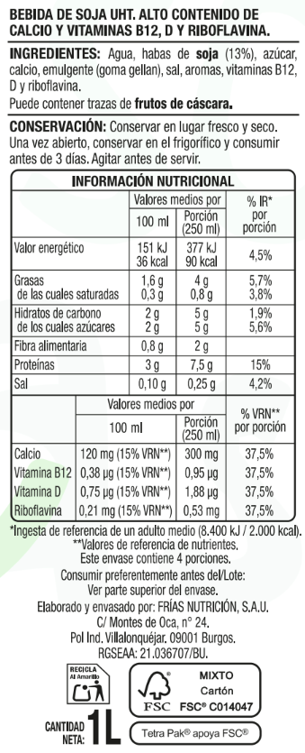 Bebida De Soja Calcio Alipende 1 litro
