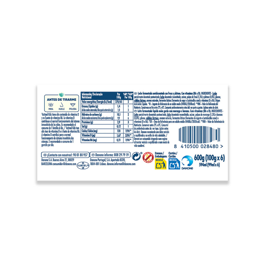 Actimel pack 6 sabor fresa plátano