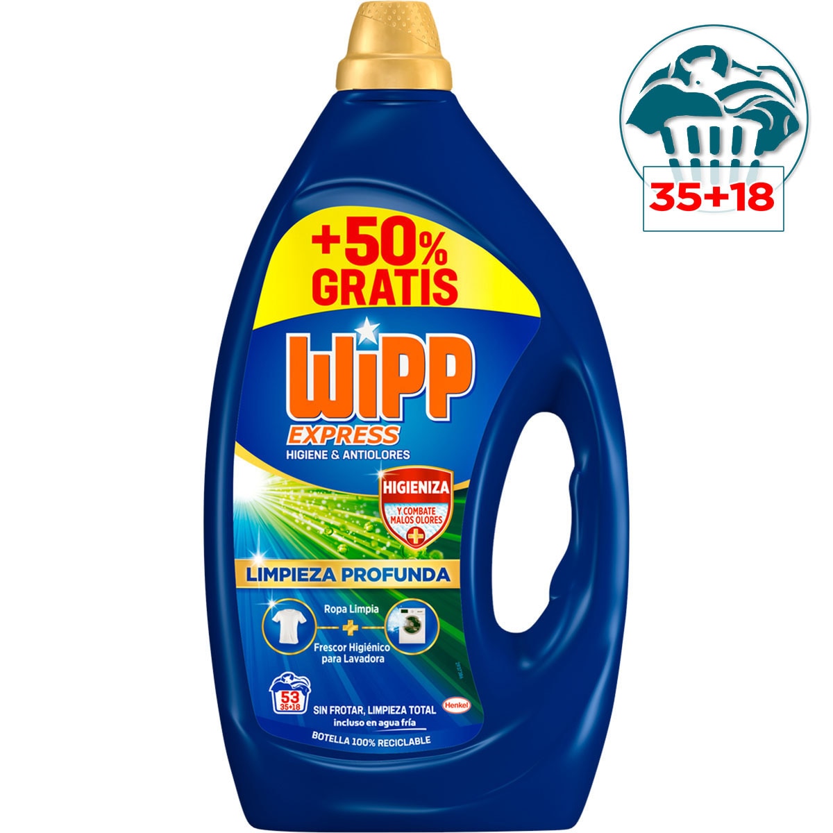 Detergente líquido antiolores Wipp Express botella 53 dosis