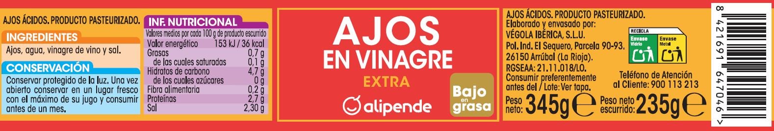 Ajo en vinagre Alipende 235g