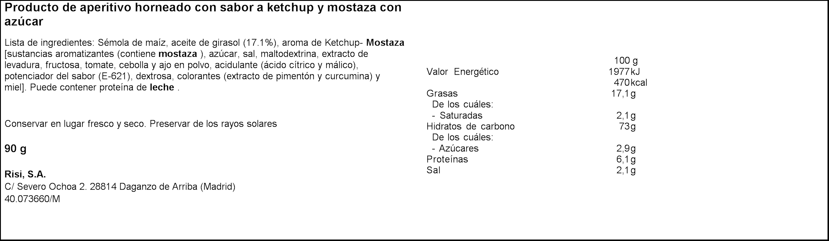Palomitas sin gluten Risi 90g ketchup y mostaza
