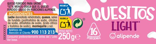 Queso fundido light en porciones Alipende 16 uds
