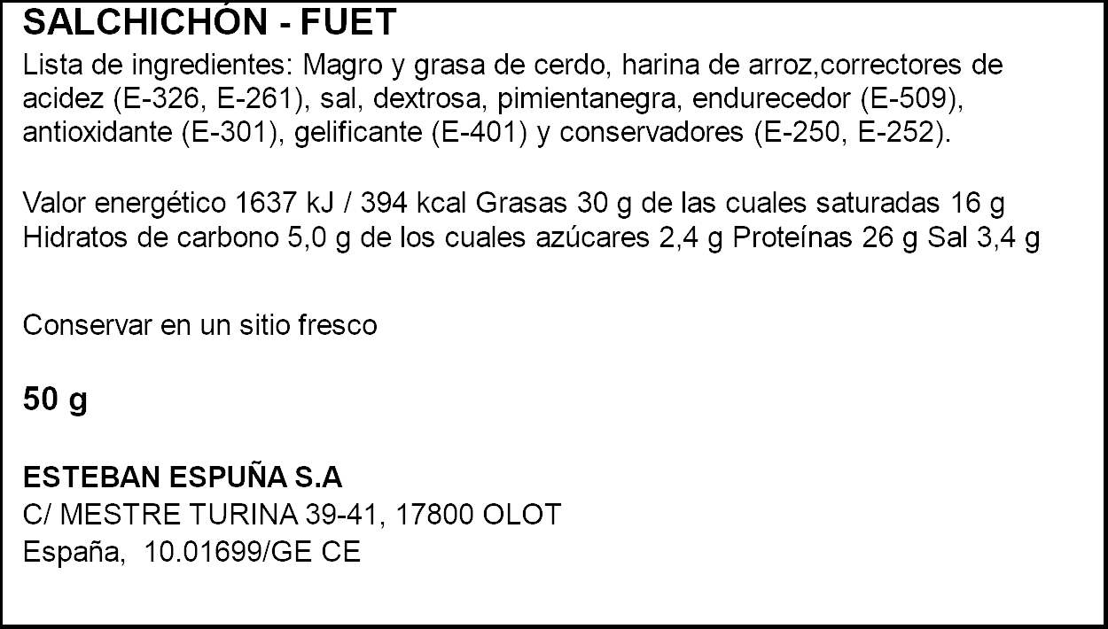 Fuet cañitas Minuets Espuña 50g