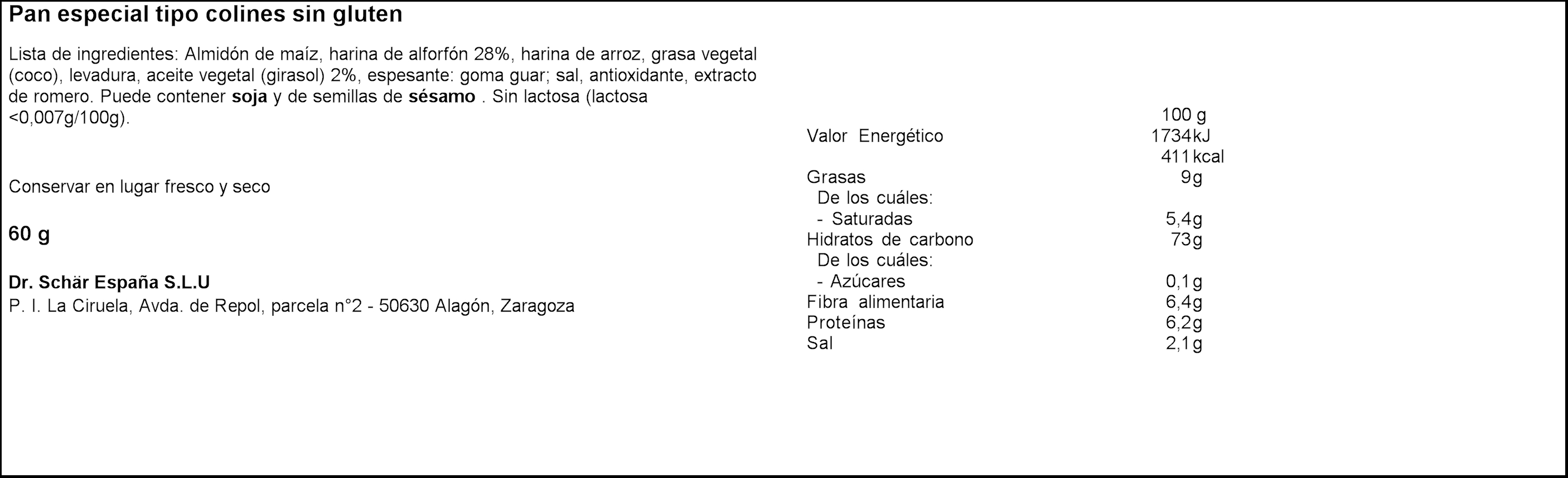 Picos sin gluten sin lactosa Sch&auml;r 60g cristal