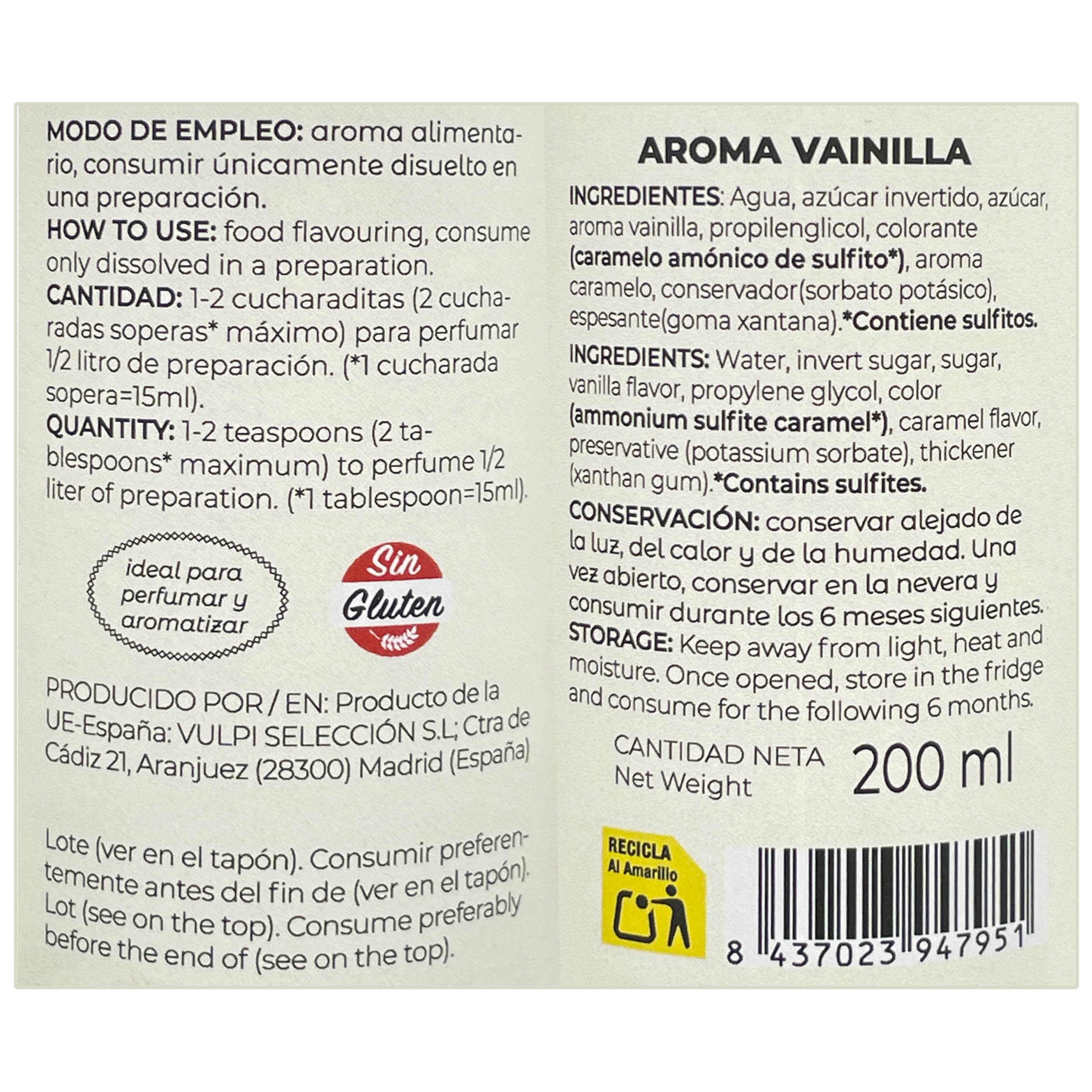 Aroma vulpi con fragancia de vainilla capacidad 200 ml