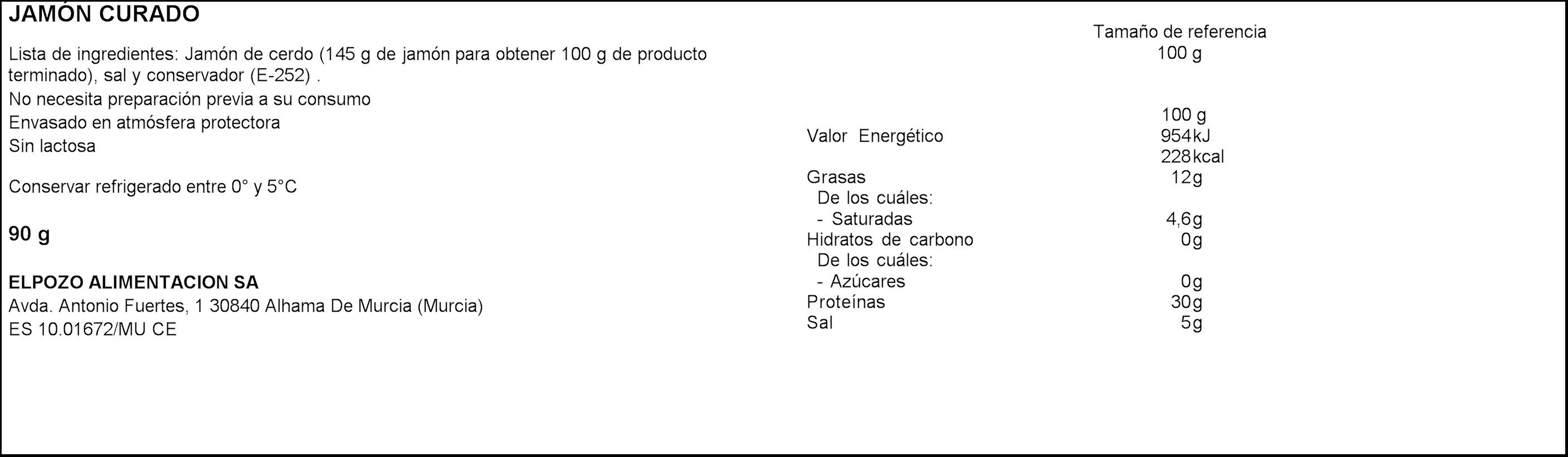 Jamón curado selección en lonchas ElPozo 80 gr