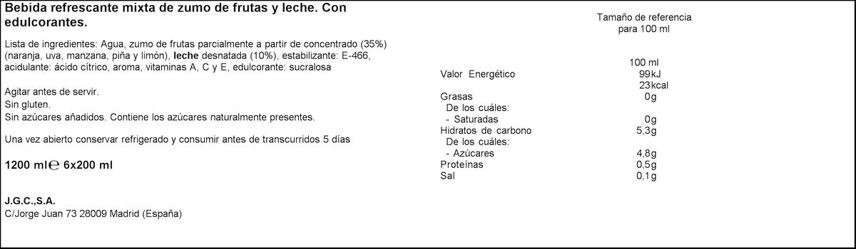 Zumo caribe con leche Don Simón pack 6 zero