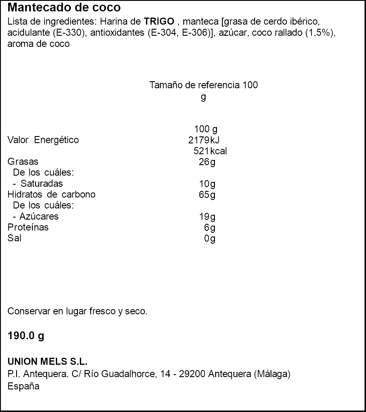 Mantecado de coco Flor de Antequera 190g
