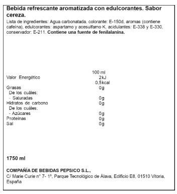 Refresco de cola zero azúcar con sabor cherry Pepsi 1,75l