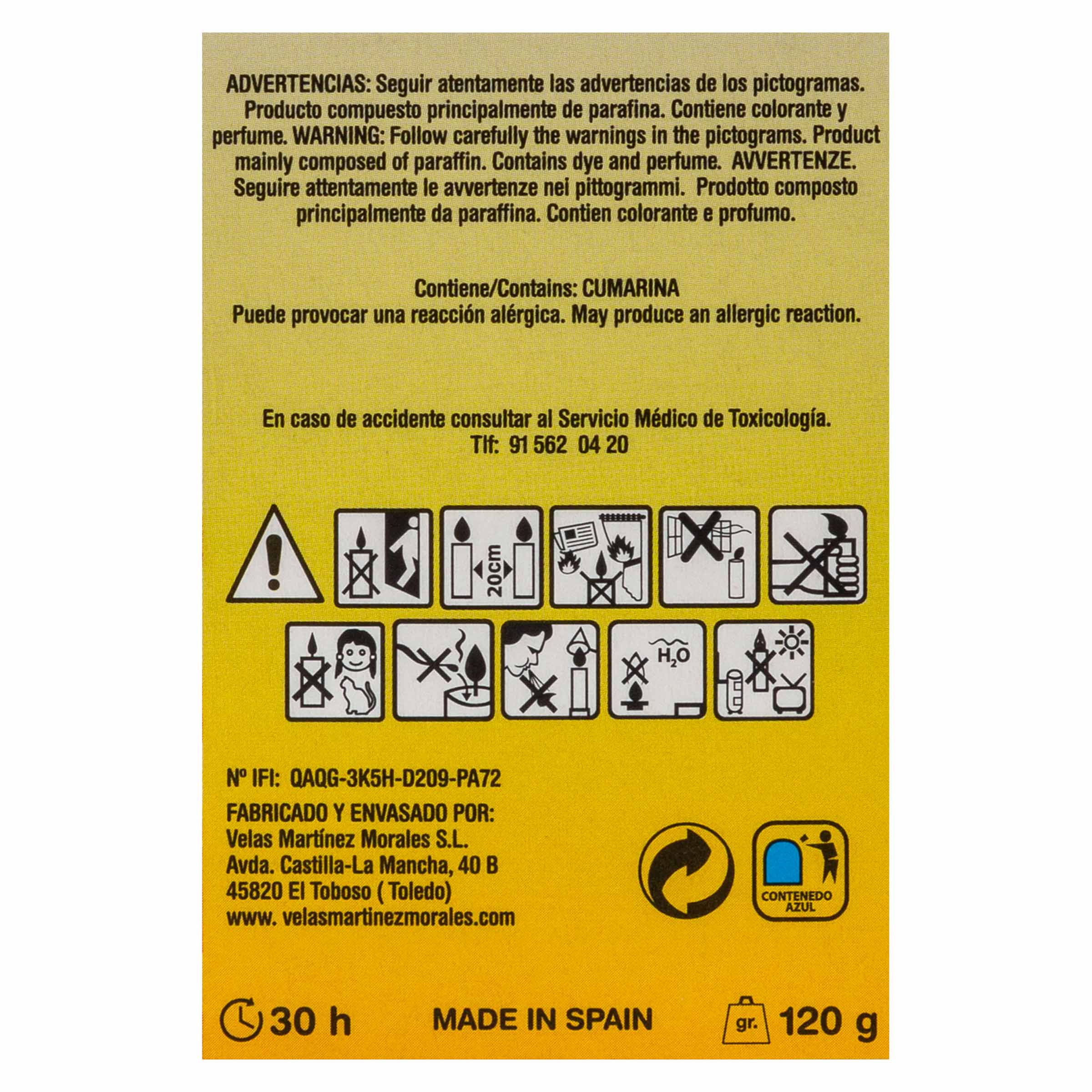 Vela vaso aromatium Martínez Morales 120g vainilla