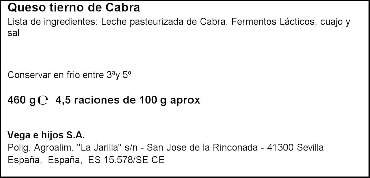 Queso de cabra tierno Vega e Hijos 460 g
