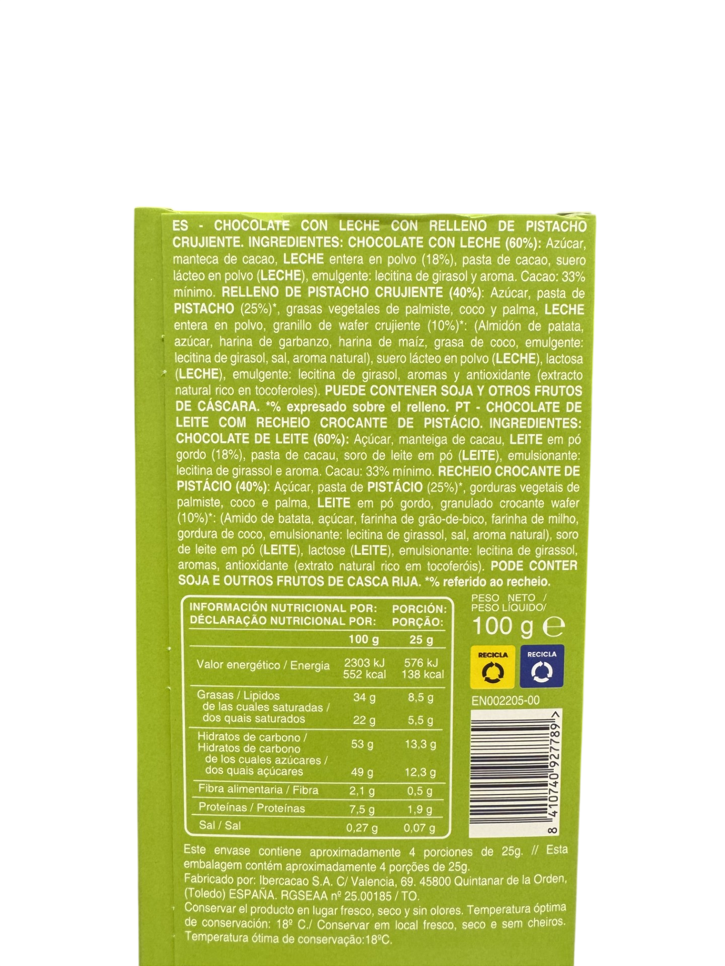 Chocolate con leche con relleno de pistacho crujiente Darlet 100g