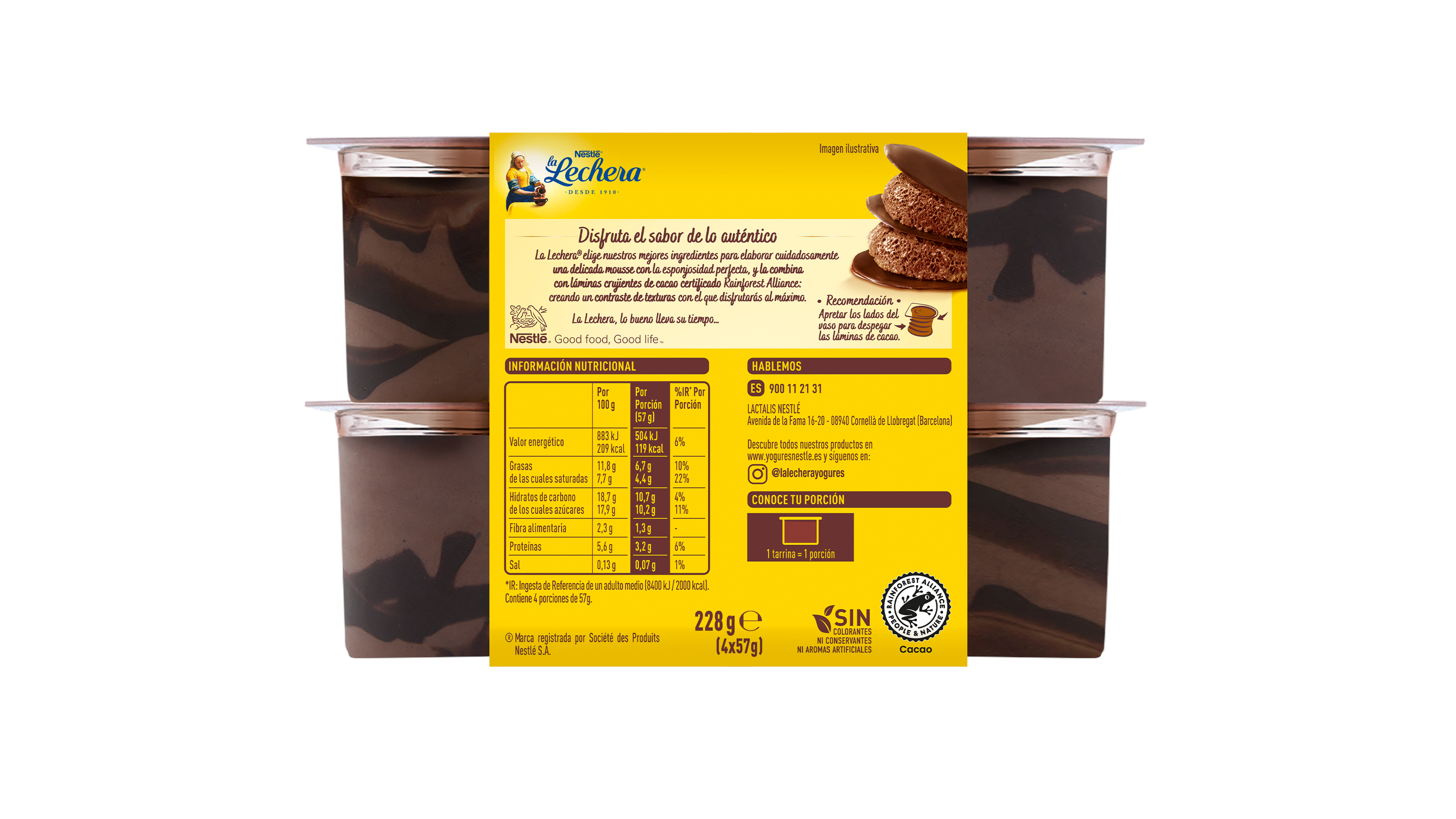Mousse crujiente chocolate La Lechera pack 4