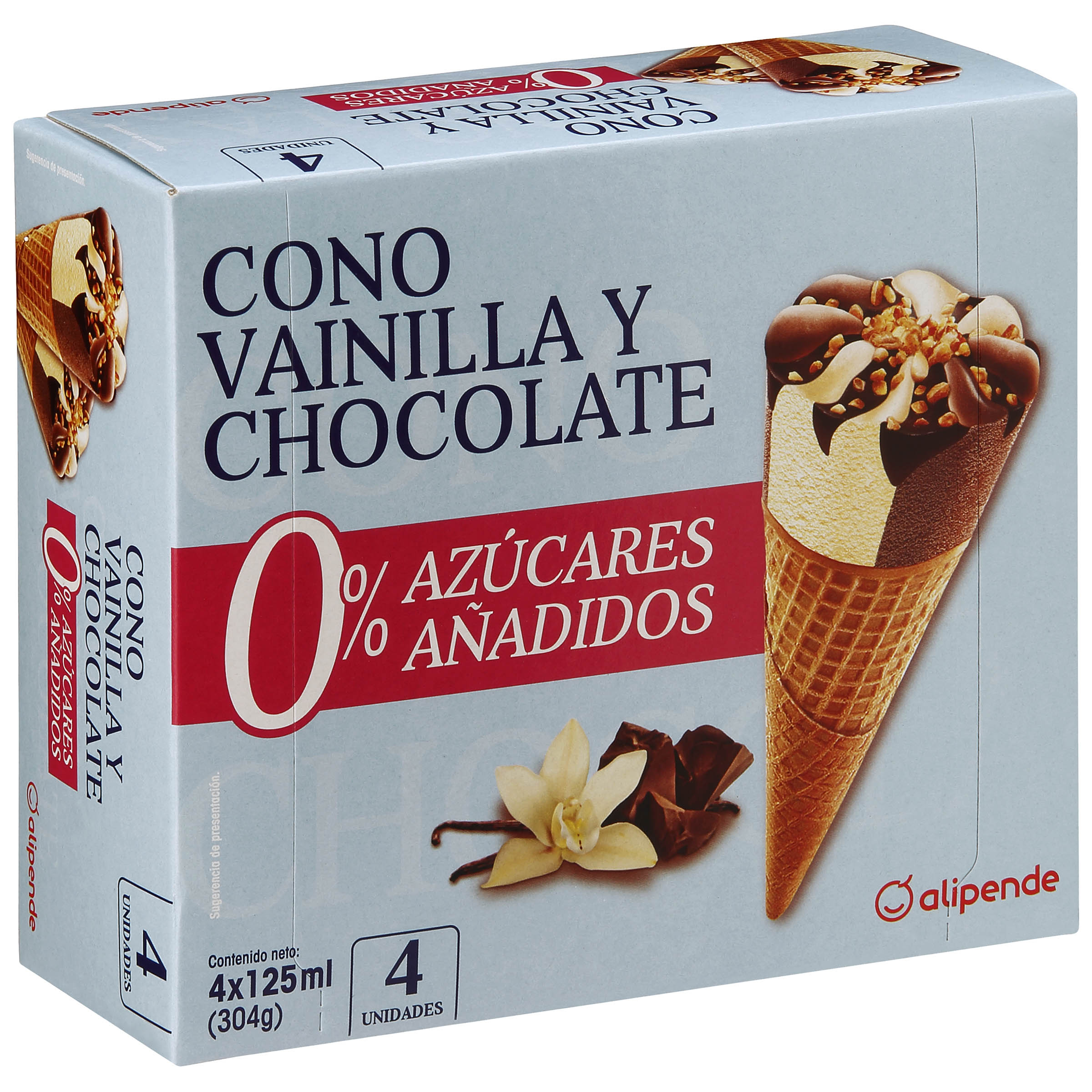Helado cono sin azúcar Alipende 4 uds vainilla-choco