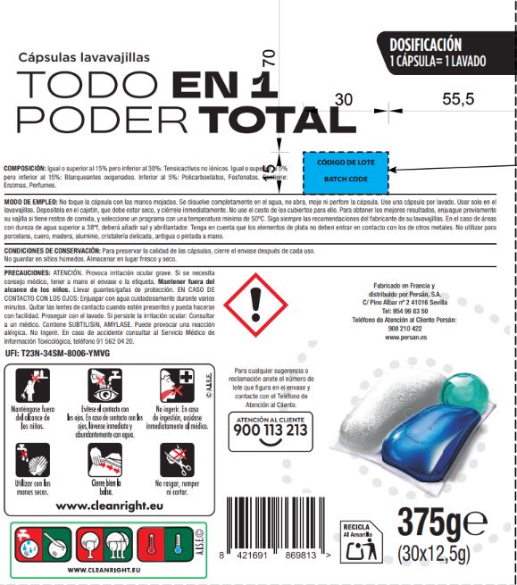 Detergente para vajilla cápsula lanta poder total Lanta 30 lavados Poder Total