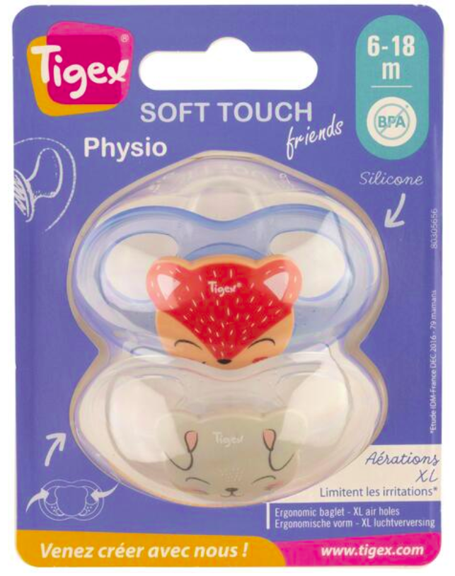Chupete silicona Tigex soft mini physio 2u para niño 6-18 meses