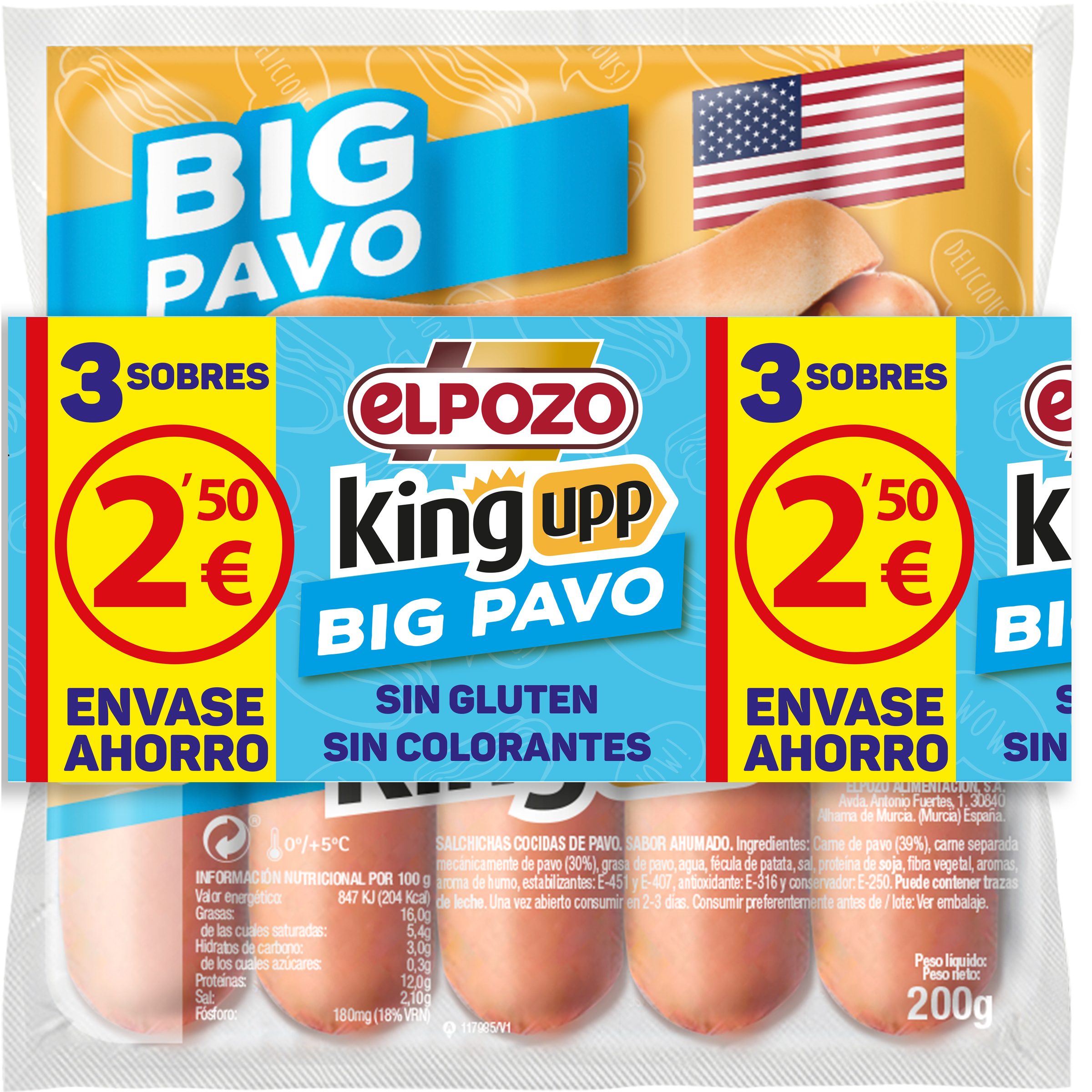 Salchicha Big pavo ElPozo pack 3 x 200g