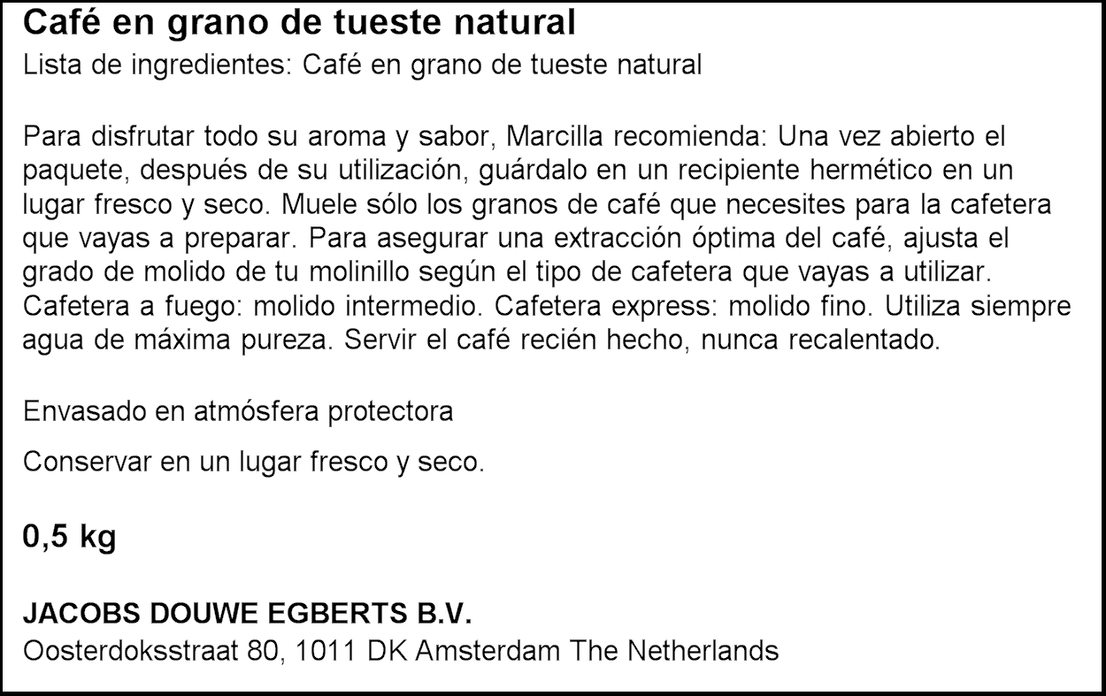 Café en grano natural Marcilla 500g