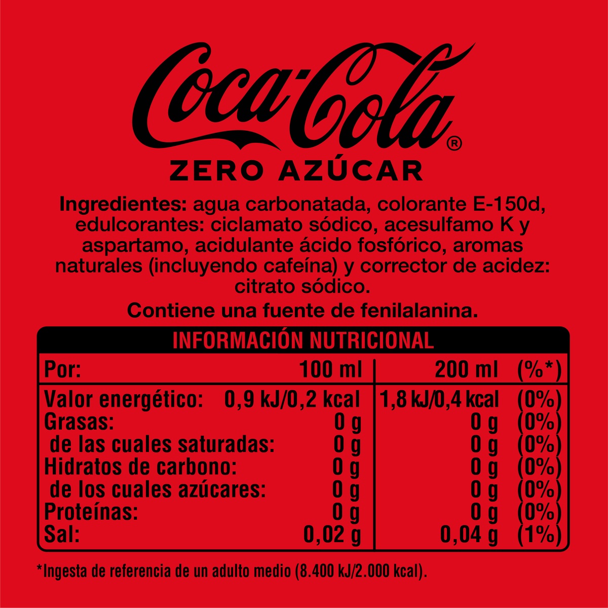 Refresco cola Coca-Cola mini lata 20cl pack 6 zero azúcar