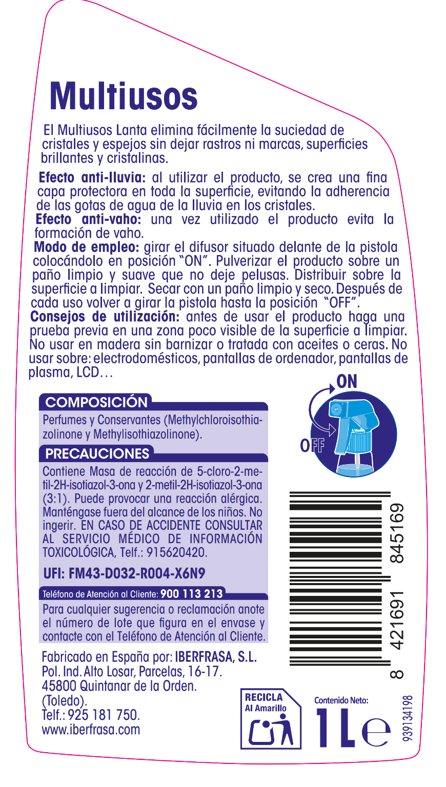 Limpiador multiusos Lanta 1l pistola