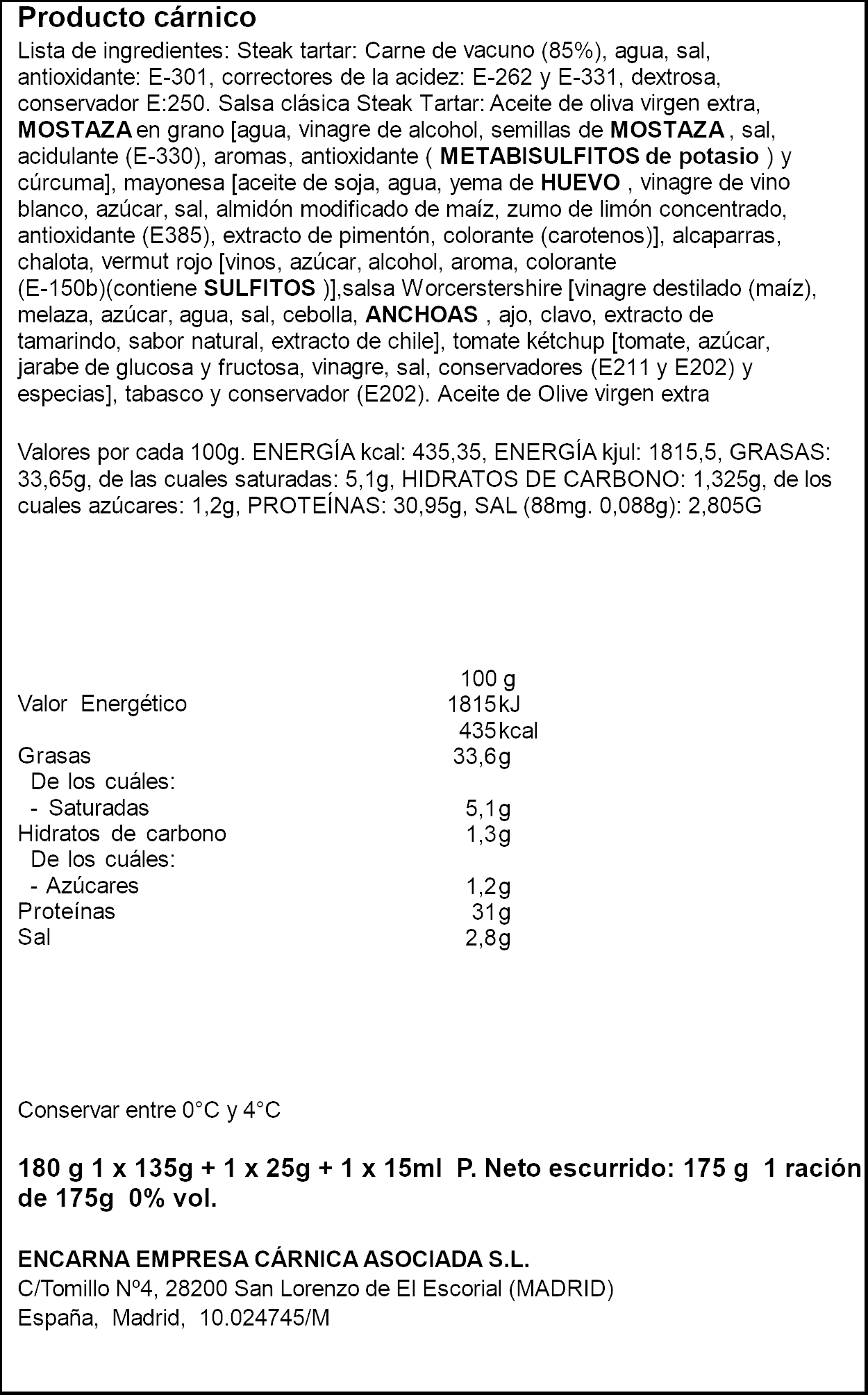 Steak Tartar Marinado Casa de Vacas 180g