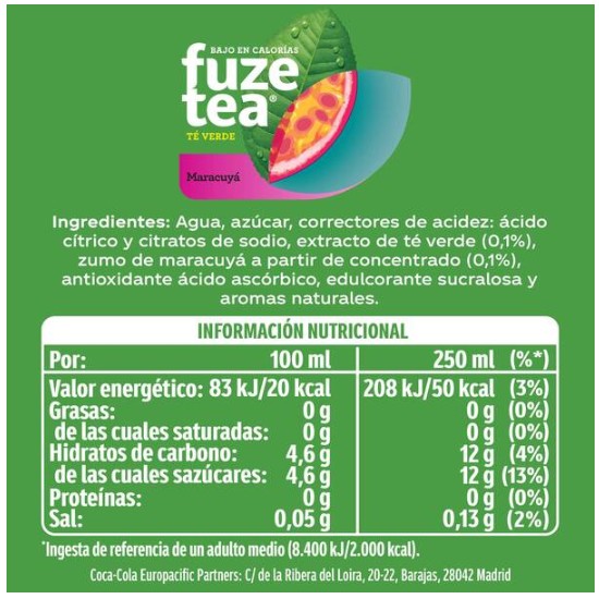 Refresco de té verde sabor maracuyá Fuze Tea 500ml