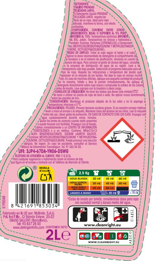 Detergente líquido Lanta 66 lavados Prendas delicadas