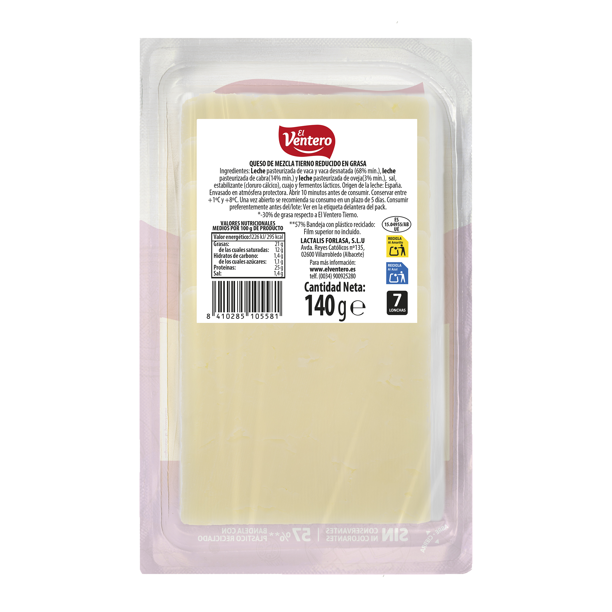 Queso tierno light en lonchas El Ventero 140g