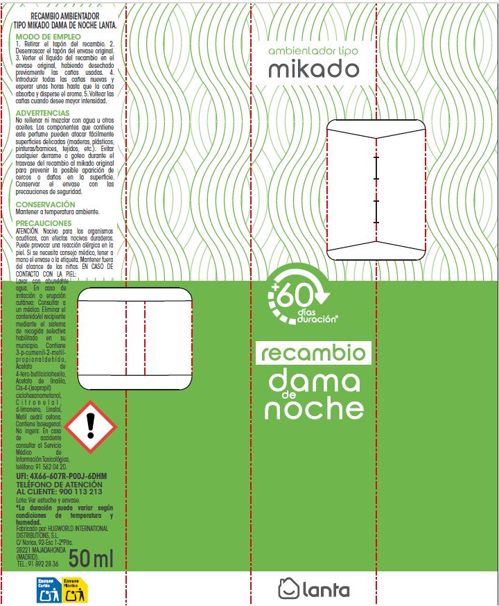 Ambientador tipo mikado recambio Lanta 50ml dama de noche