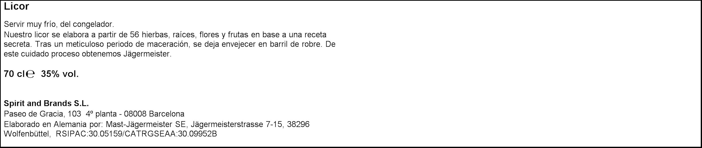 Licor de hierbas J&auml;germeister 70 cl