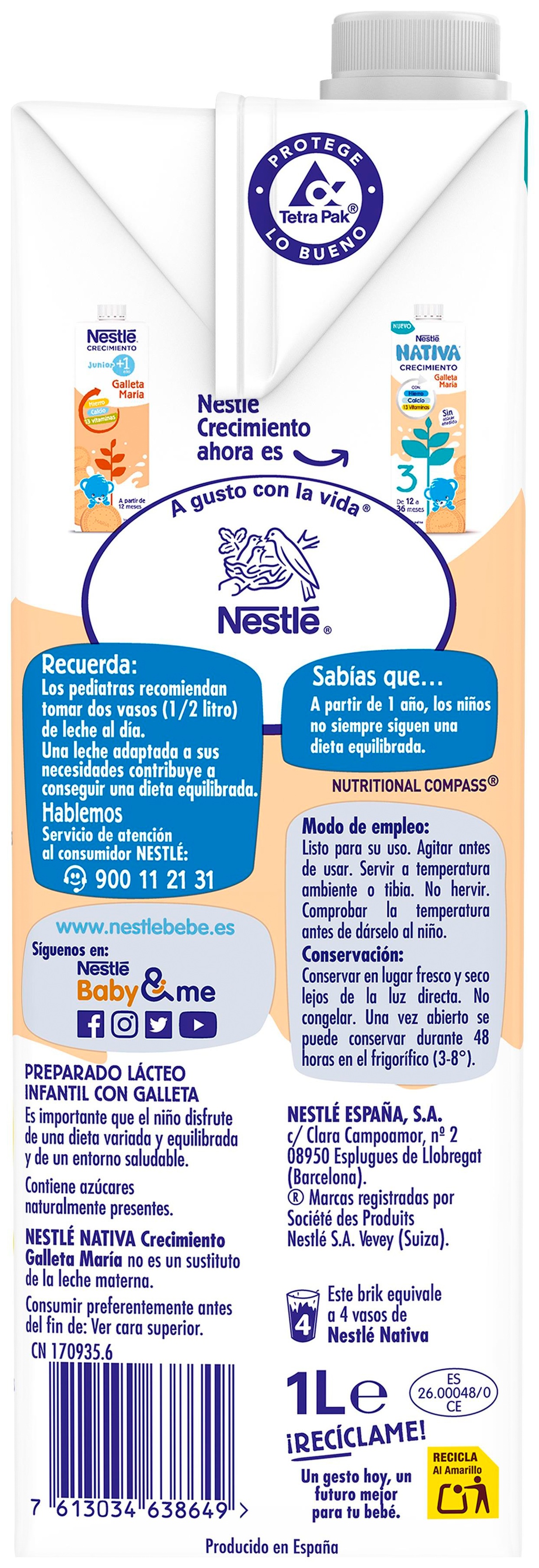 Leche crecimiento Nestlé junior galleta desde 12meses 1l