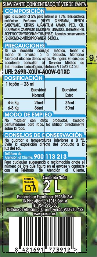 Suavizante Concentrado Lanta 80 Lavados Té Verde