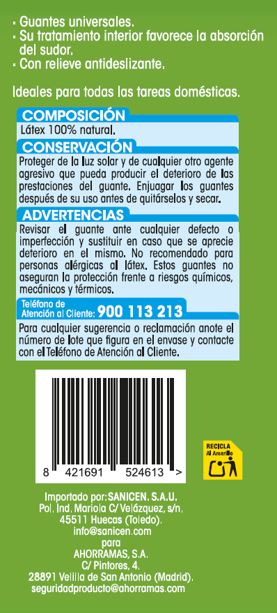 Guantes de algodón interior Lanta talla mediana