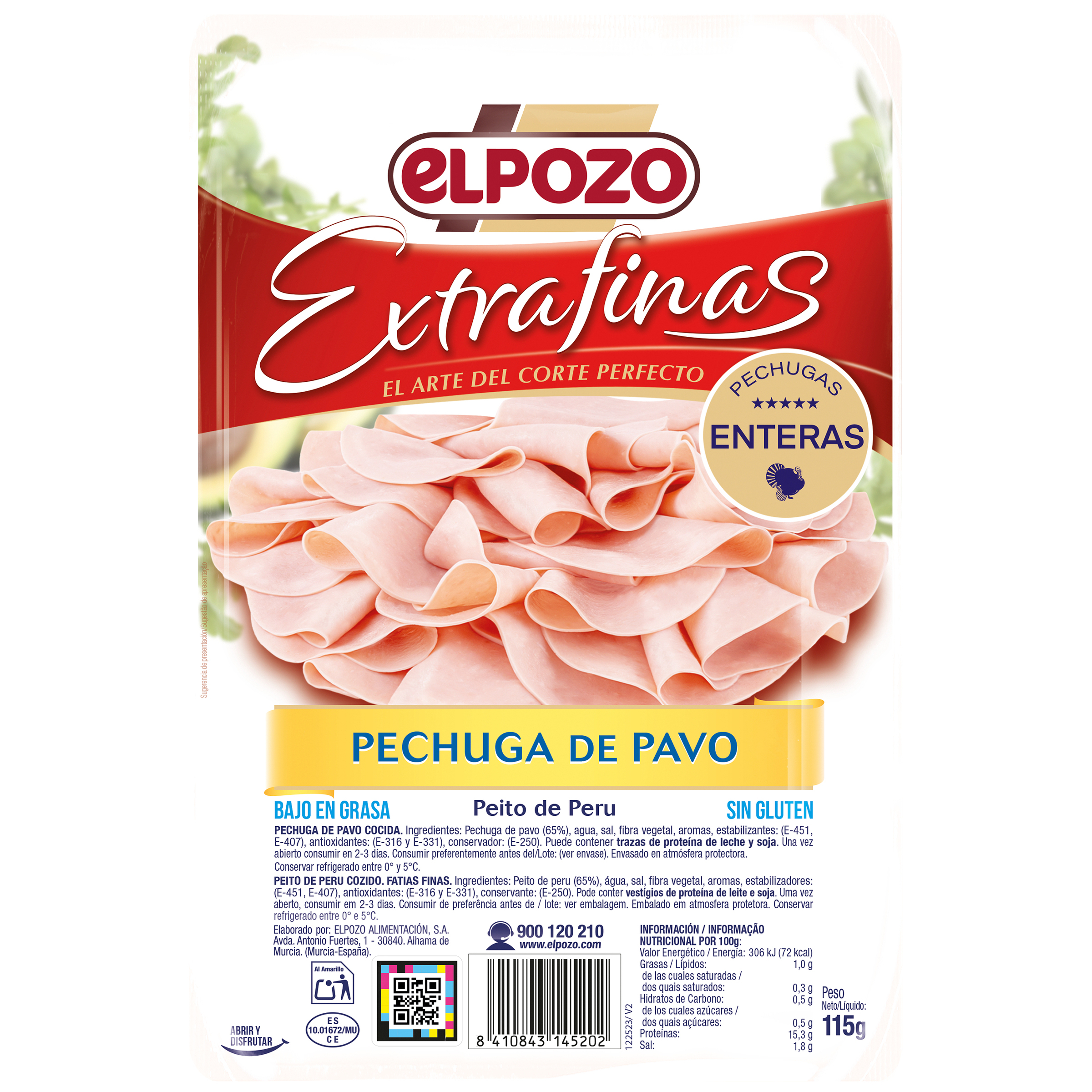 Pechuga pavo bajo en grasa lonchas finas ElPozo 115g